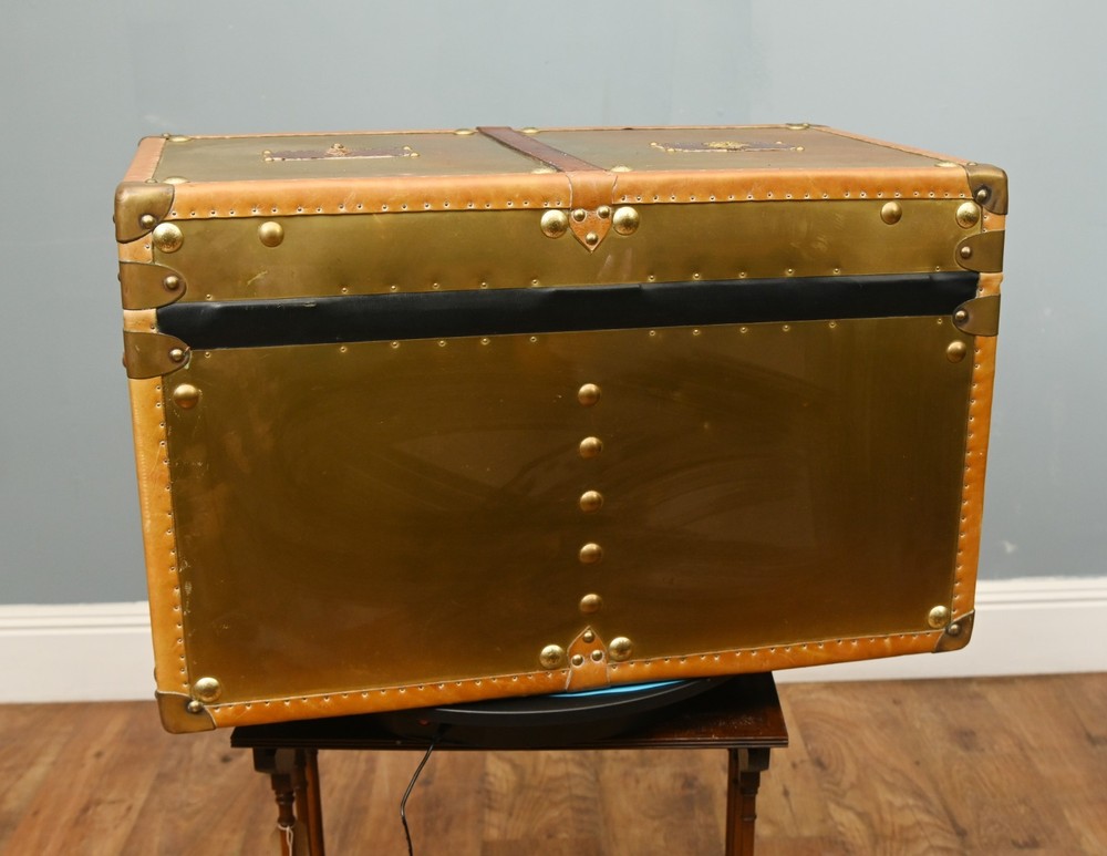 Large Steamer Trunk Box Copper Luggage Case Table