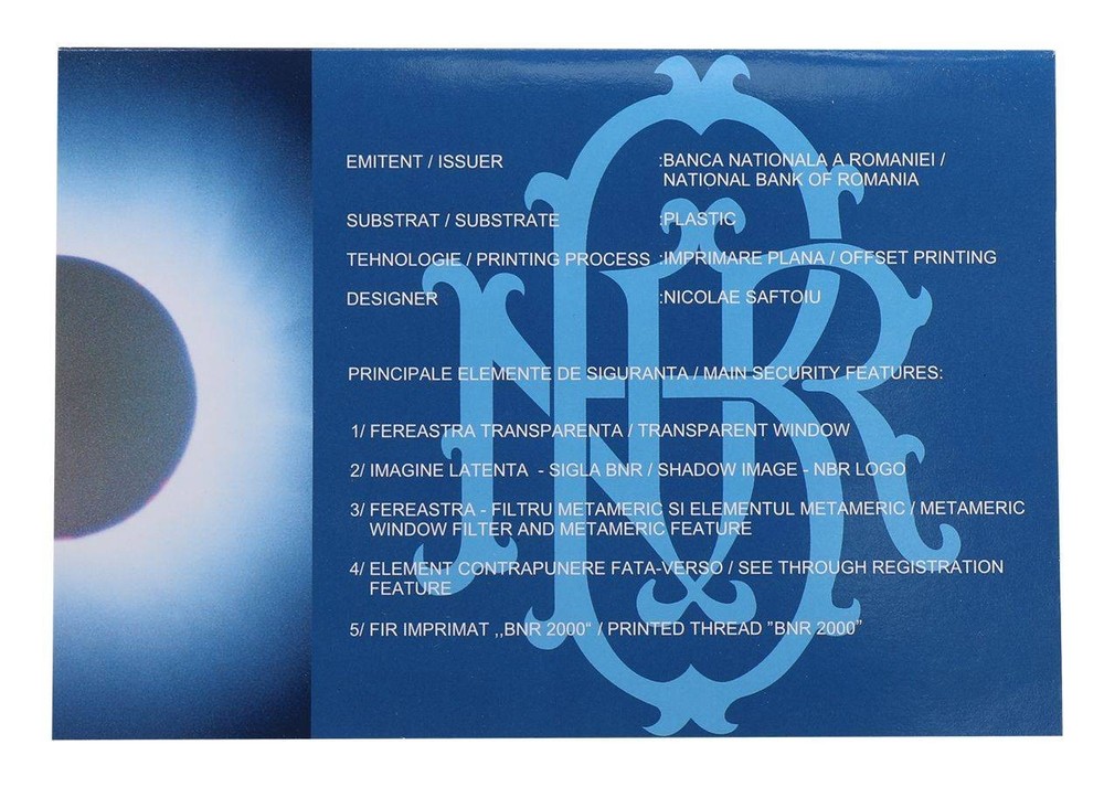 Romania 2000 Lei, 1999, P-111b, UNC, Polymer, Original Folder