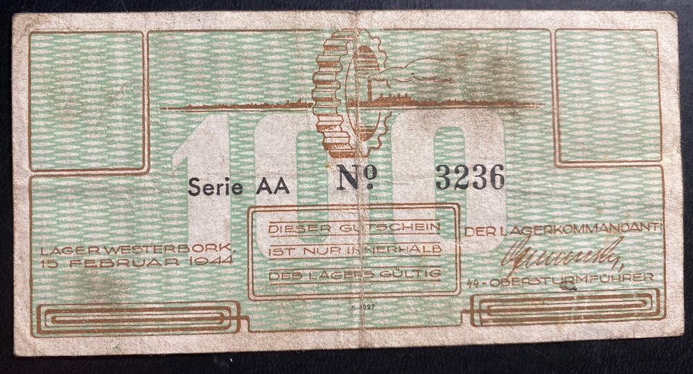 100 Cent Netherlands Westerbork Concentration Camp Currency Bill Note kz 1