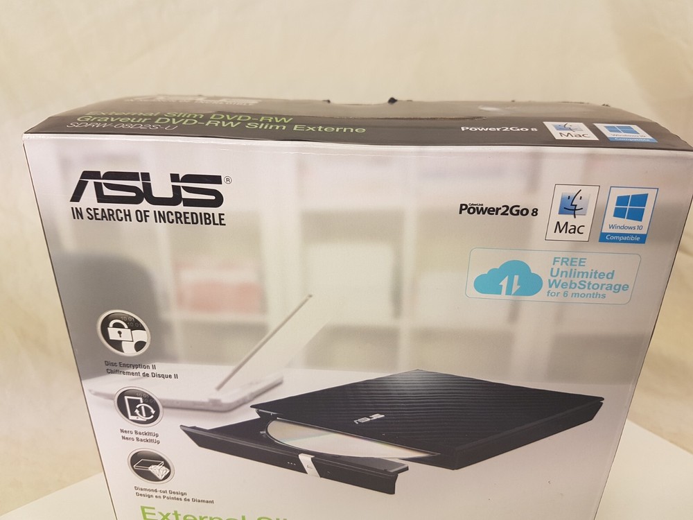 Asus External Slim DVD-RW Drive SDRW-08D2S-U burner CD USB MAC or PC