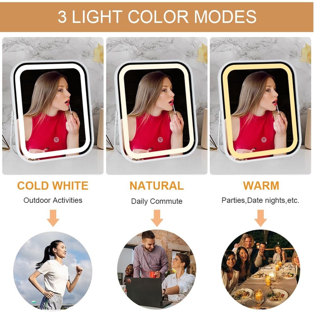 Lighted Makeup Mirror, Rechargeable Vanity Mirror with Lights 10''x8'' Makeup...