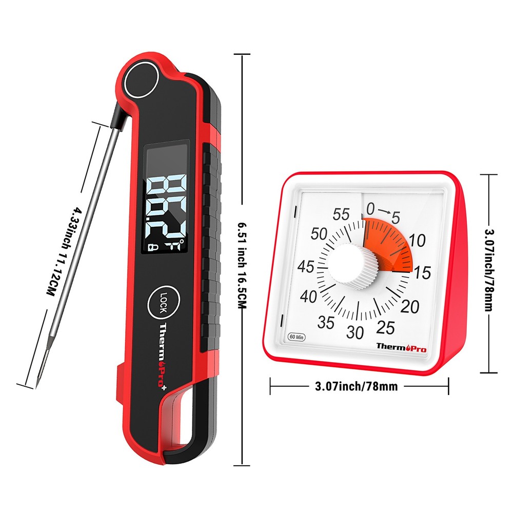 ThermoPro TP620 Instant Read Thermometer + TM021 Visual Timer Bundle Kitchen Set