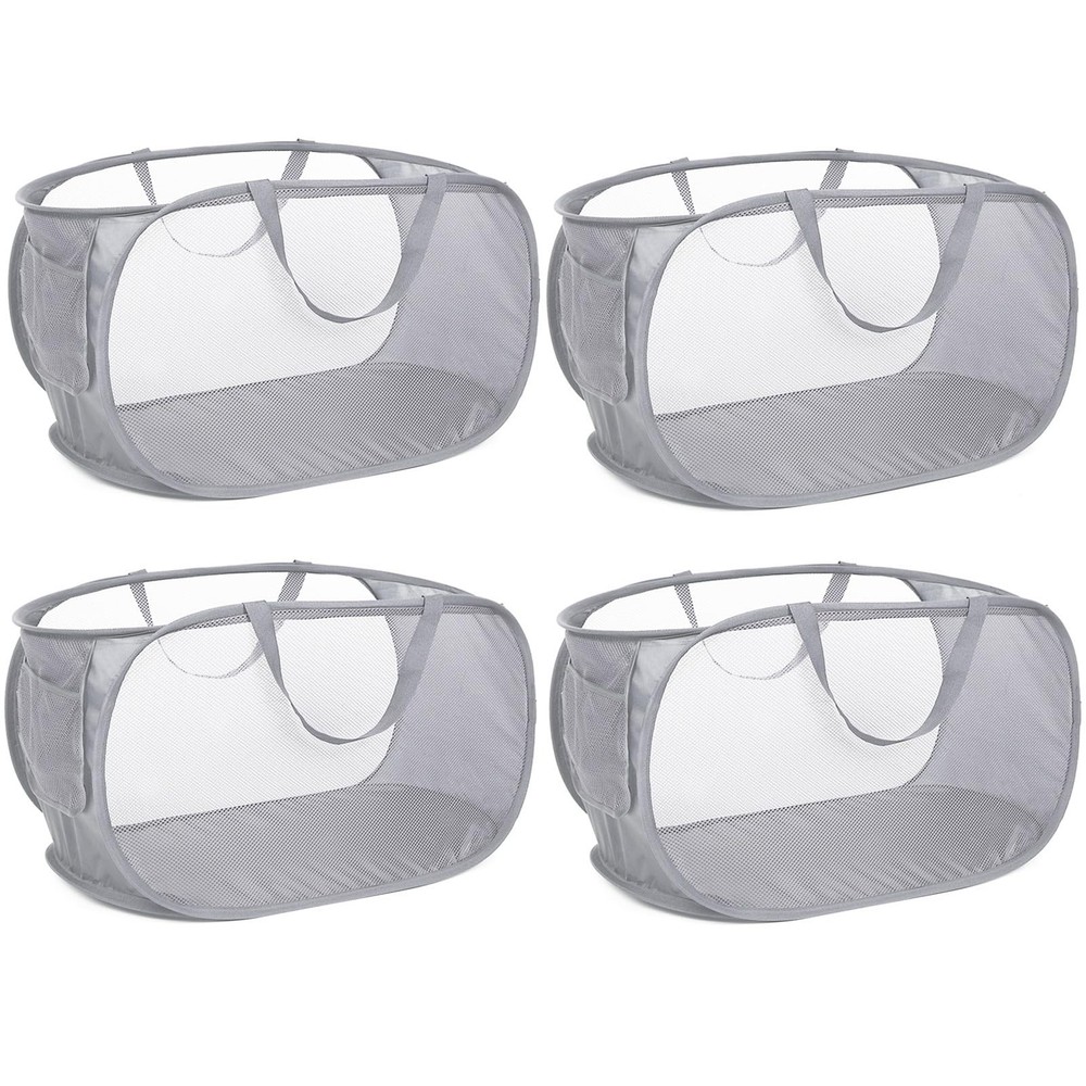 4 Pack Grey Collapsible Laundry Baskets, Foldable Pop Up Hampers, Handles