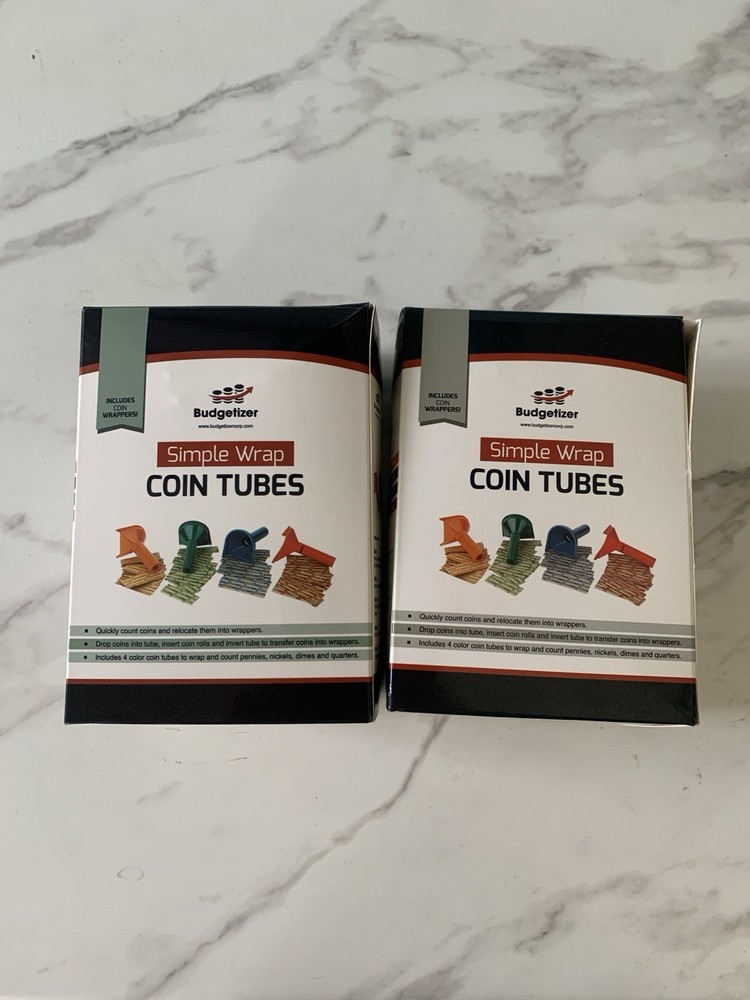 2 PACK Budgetizer Simple Wrap Coin Tubes Sorters Assorted Color Coded W/ Sleeves