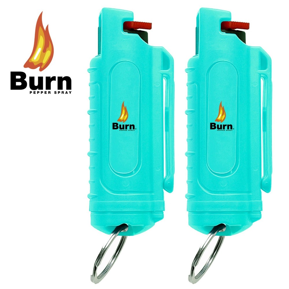 2 Pack BURN Pepper Spray 1/2oz Self Defense Green Security Keychain Molded
