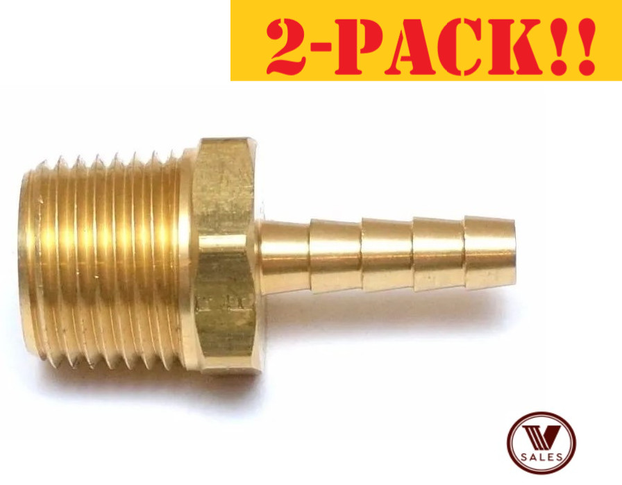 2-PACK! NEW!! 1/4"X1/2" Brass MALE NPT Barb Hose Straight Fitting 125-4D