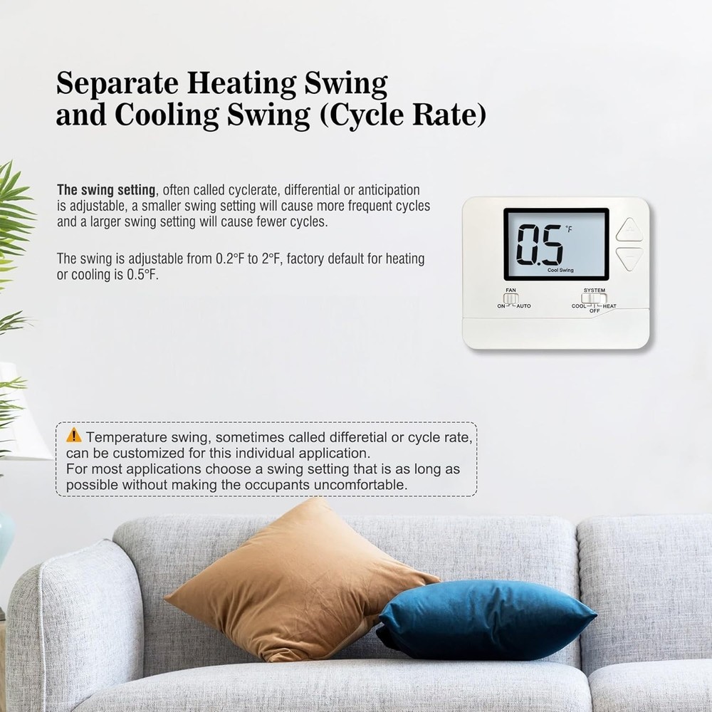 Versatile Non-Programmable Thermostat for Single-Stage Systems - White Display