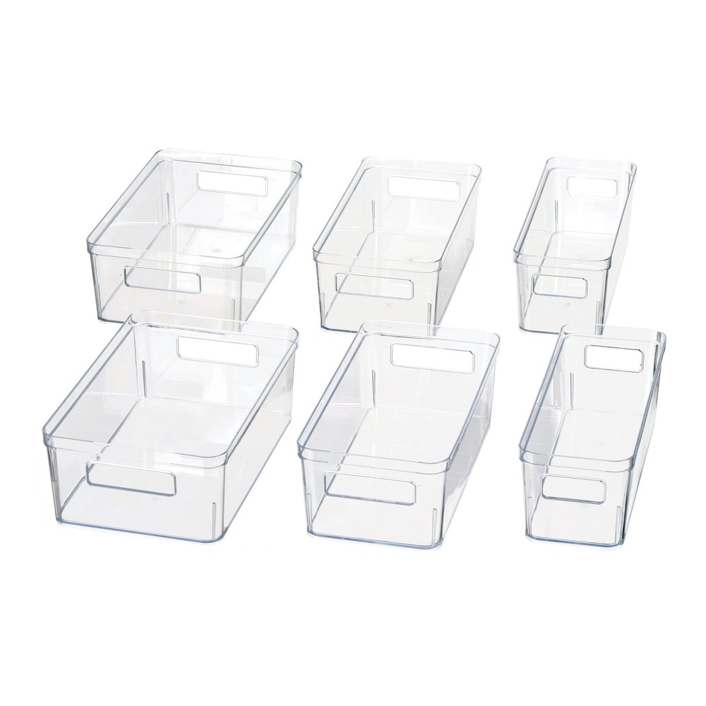 6-Piece Clear Plastic Fridge Storage Organizer Bin Set Refrigerator Organizer