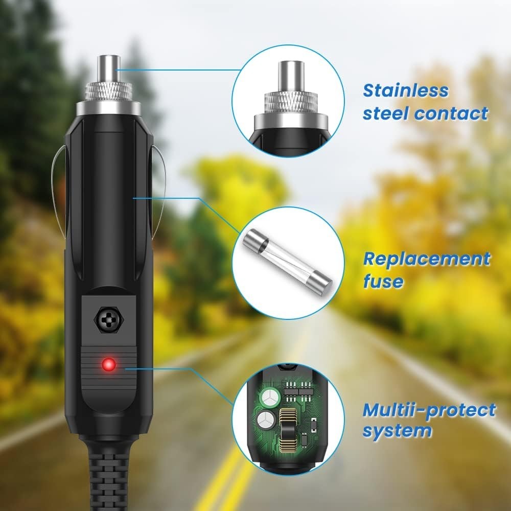 Compact Radar Detector Power Cord - Cigarette Lighter Adapter with Elastic Cable
