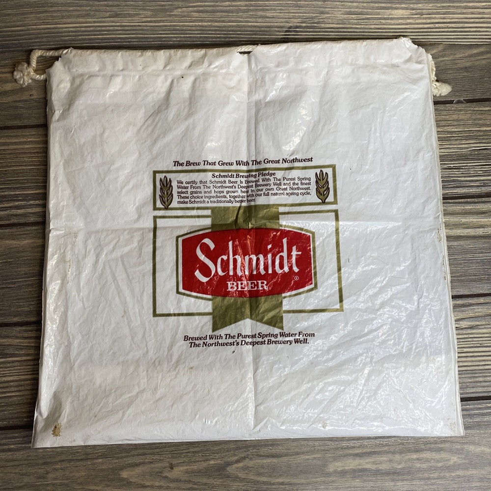 Vintage Souvenir Bag Schmidts Beer White Plastic Drawstring
