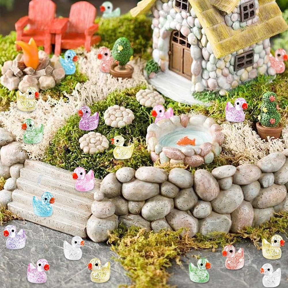 DULEFUN 100pcs Mini Glitter Ducks Colorful Tiny Small Small, Multiple Colors