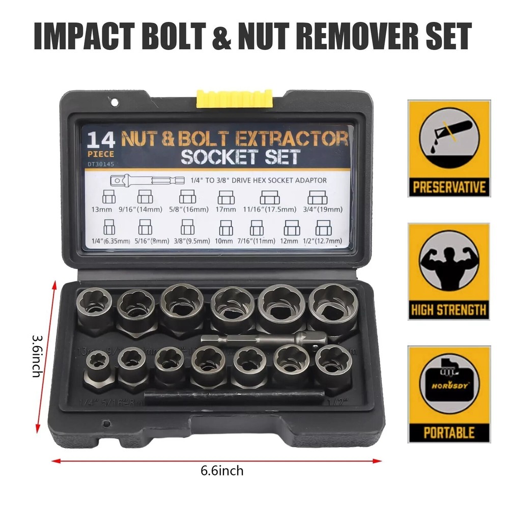 15PC Impact Damaged Bolt Nut Screw Remover Tool Socket Threading Extractor