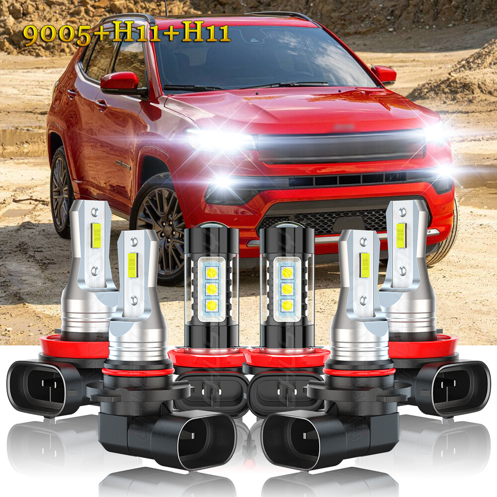 For Jeep Compass Utility 4-Door 2.4L 2014-2022 LED Headlight+Fog Light Bulbs 6pc