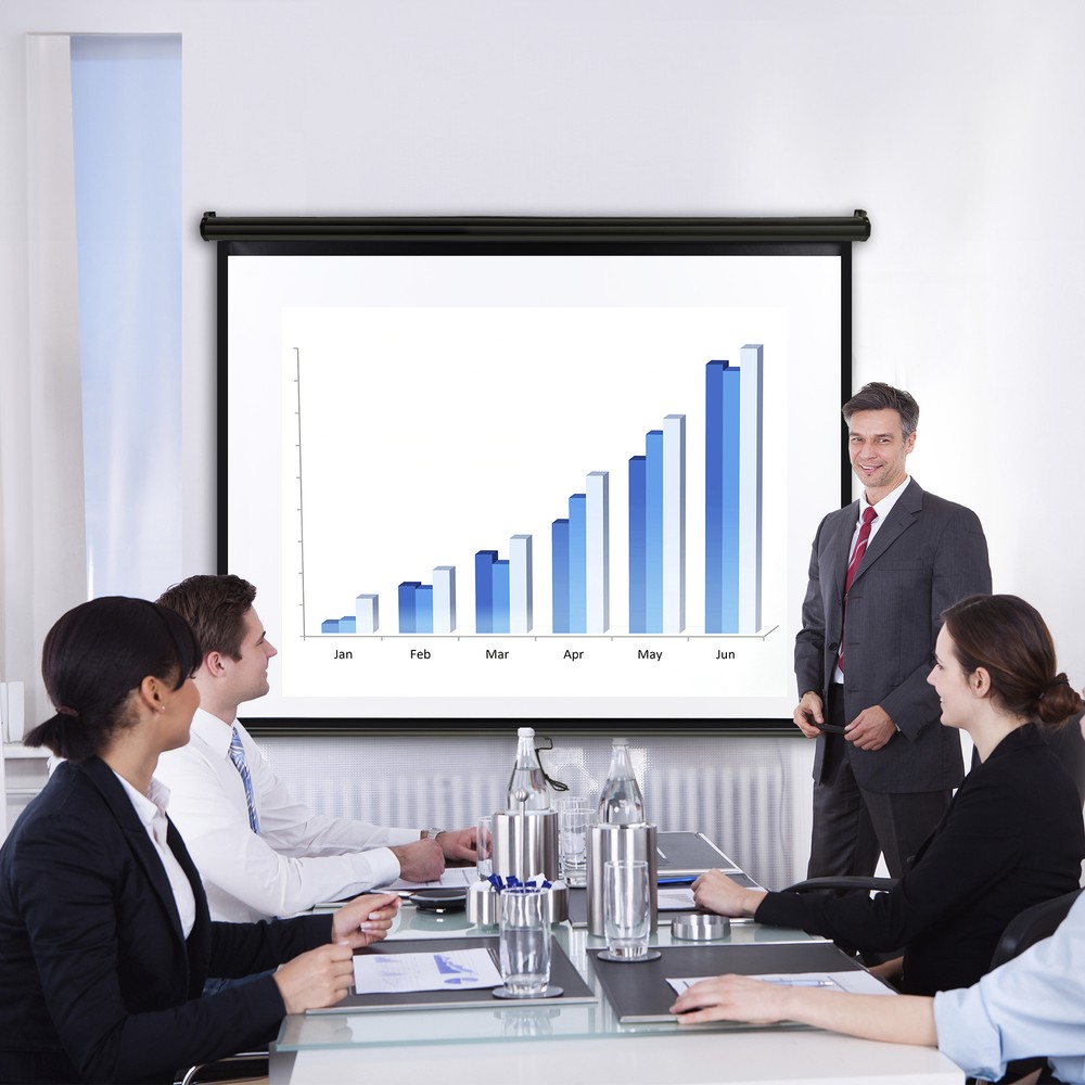 72 Inch Manual Projection Screen Pull Down 4:3 HD Projector 4K Widescreen Black