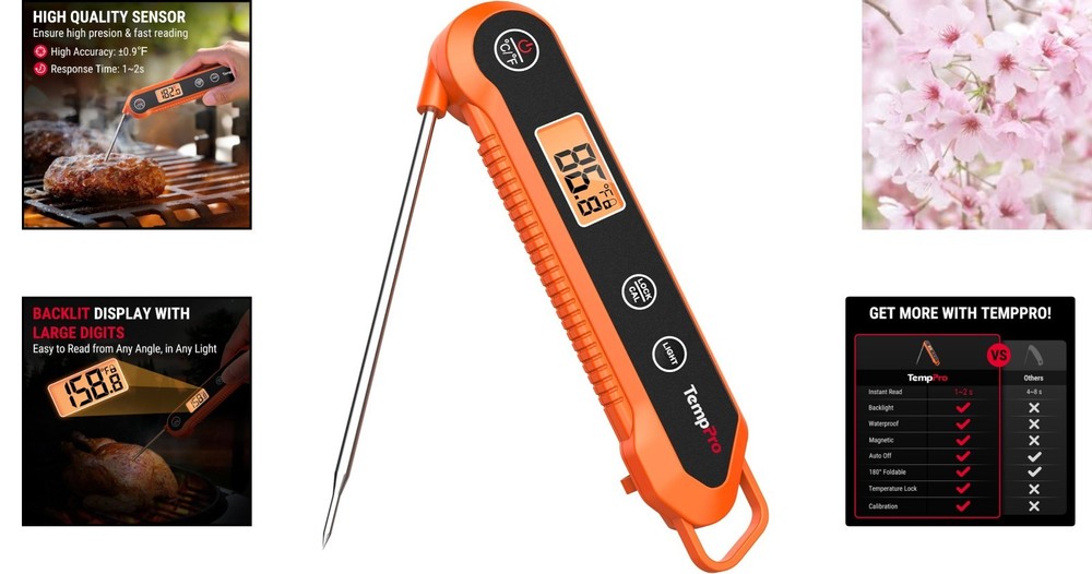 Fast and Accurate Waterproof Instant Read Thermometer with Calibration Function