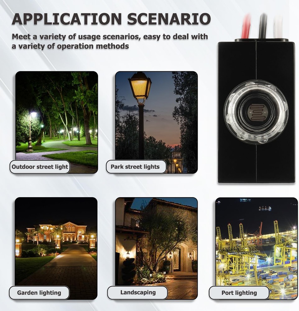 Outdoor Hard-Wired Post Light Control w/ Photocell Sensor Direct Wire-in