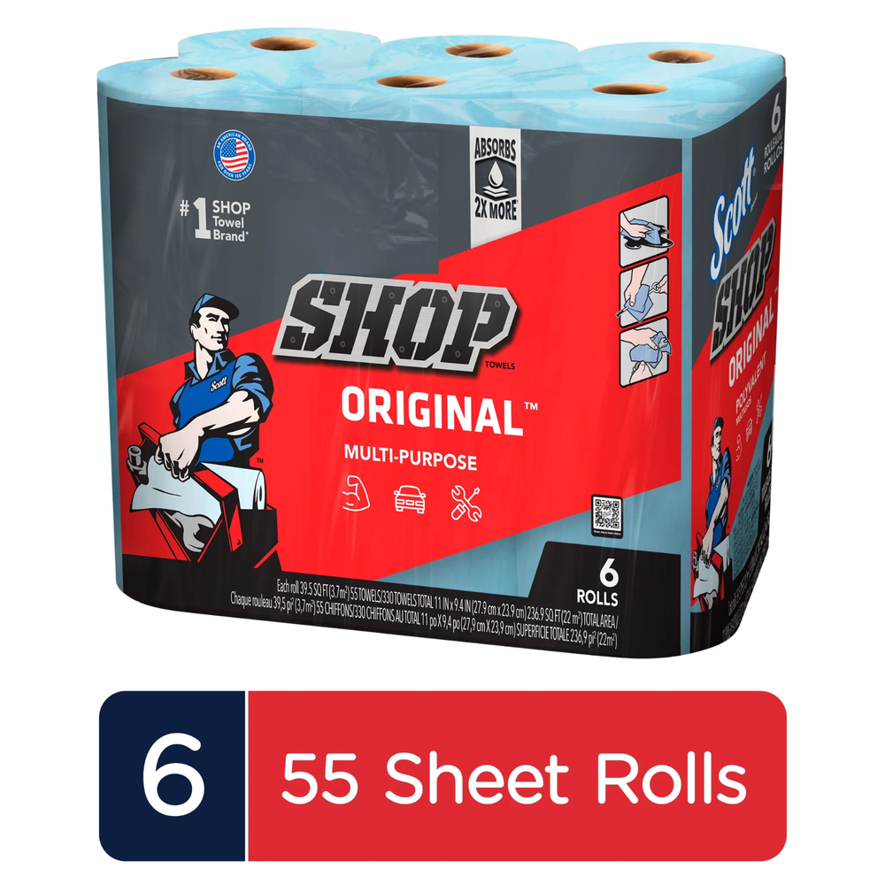 Shop Towels, 6 Rolls, 55 Sheets Per Roll