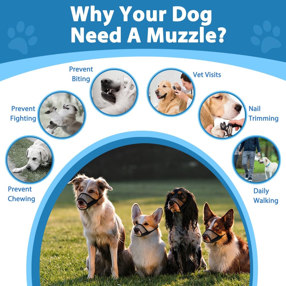 LUCKYPAW Dog Muzzle Suits for Small Medium Large Dogs, Mesh Muzzle Anti Bitin...