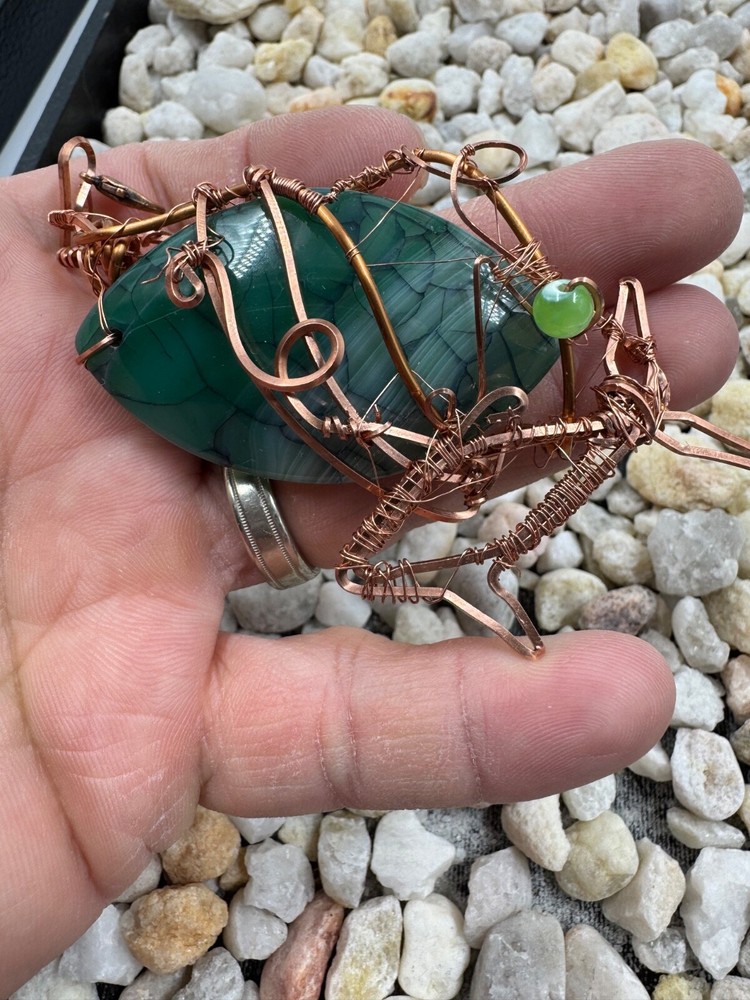 Handmade Wire Wrapped Agate Pendant - Green