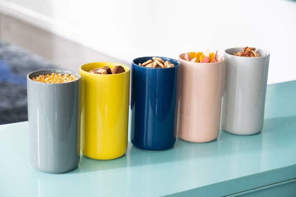 Waggo Simple Solid Ceramic Cookie Jar Or Pet Treat - Modern Light Grey