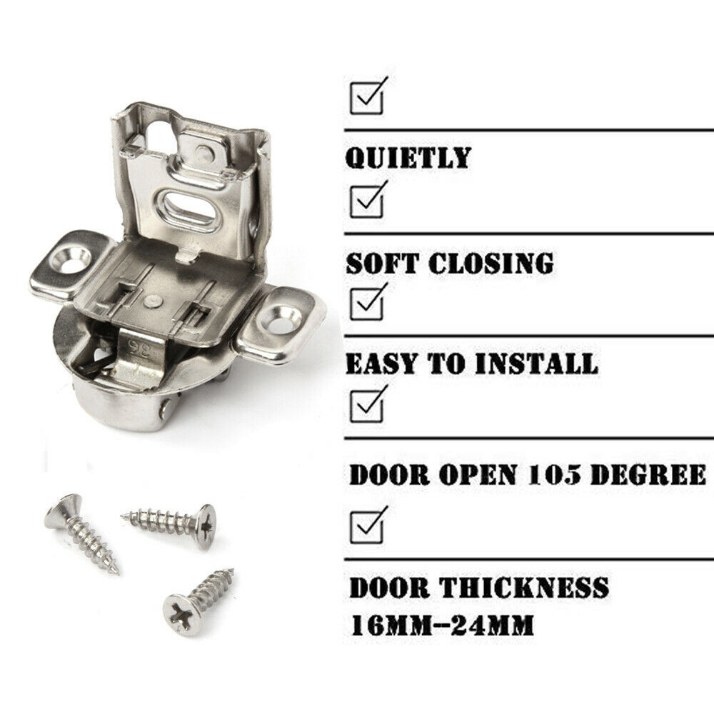 20Pack Compact Concealed Kitchen Cabinet Door Hinge 105° Close 1/2"Overlay