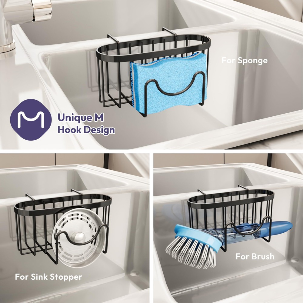 Sponge Holder for Kitchen Sink - Movable Kitchen Sink Caddy with M Shape Hook...