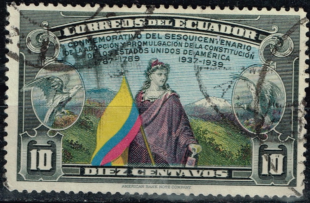 Ecuador American Eagles, Flag, Famous Volcano stamp 1939