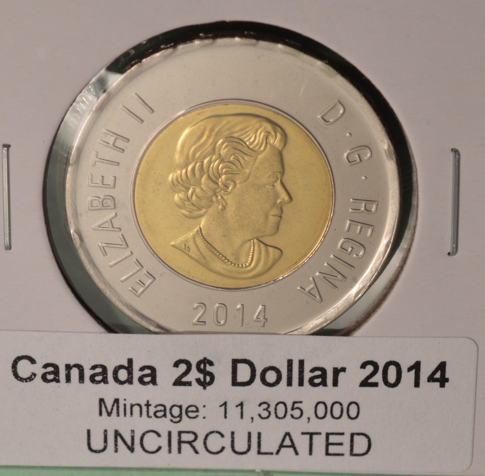2014 ^Regular Business Strike ^ Toonie From Original Mint Roll ^^^Choice B/U^^^