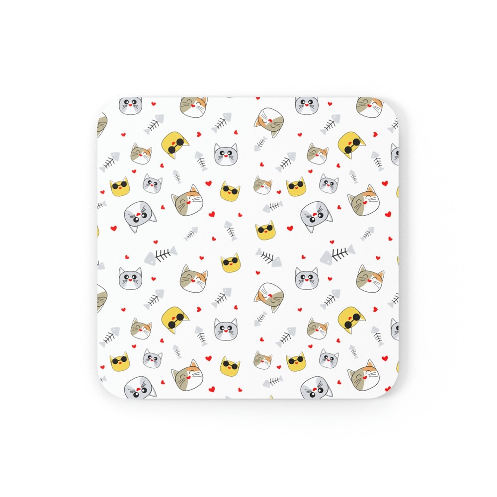 Corkwood Coaster Set- cat_face_pattern