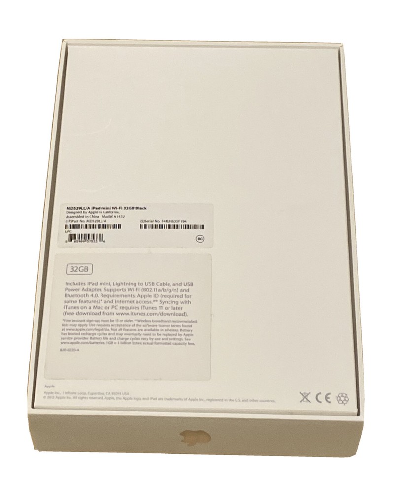 Apple iPad Mini MD529LL/A - BOX ONLY with plastic inserts and charger plastic