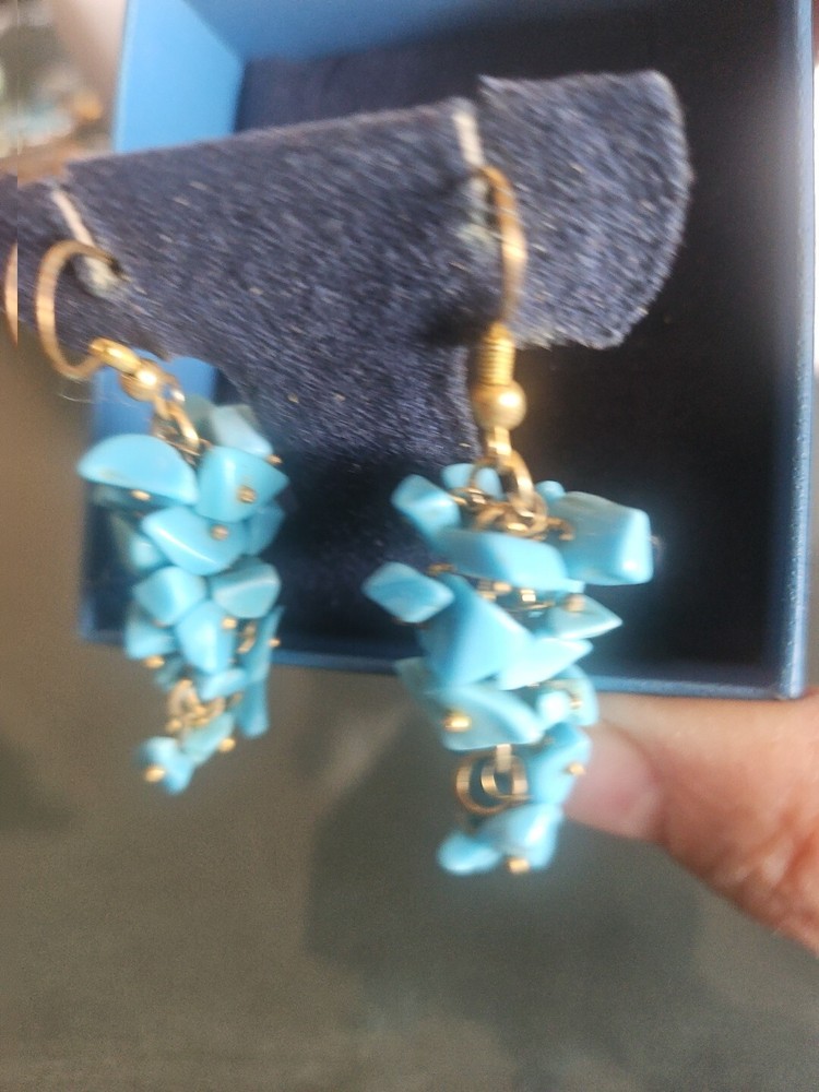 Silver Goldplated Turquoise Cluster Earrings Dangle 2"