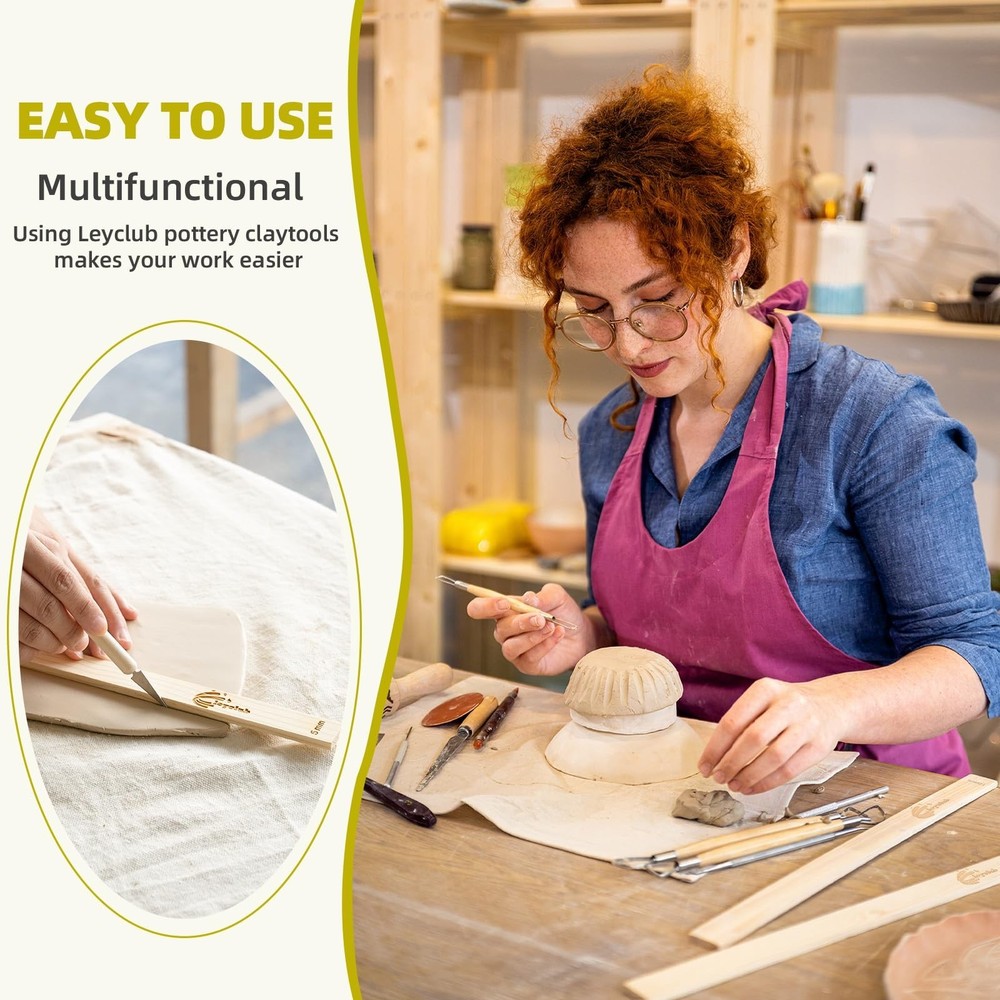 Pottery Rolling pin Guides, Clay Tools, 5-Size Mud Stick Guide for Precise Cl...