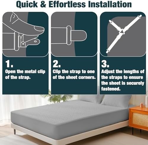 Bed Sheet Holder Straps Adjustable Clips Keep Sheets Tight Wrinkle Free