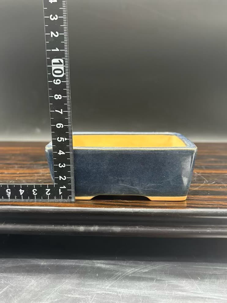 Bonsai Pot Blue Pottery Rectangular Japanese Art Shape Miniature Tree Container