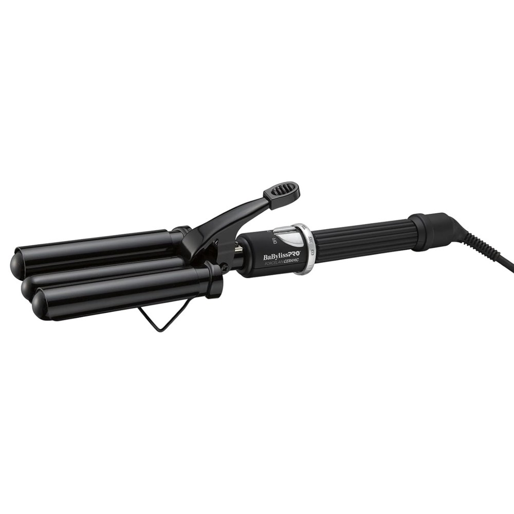 Porcelain Ceramic Triple Barrel Waver, Black