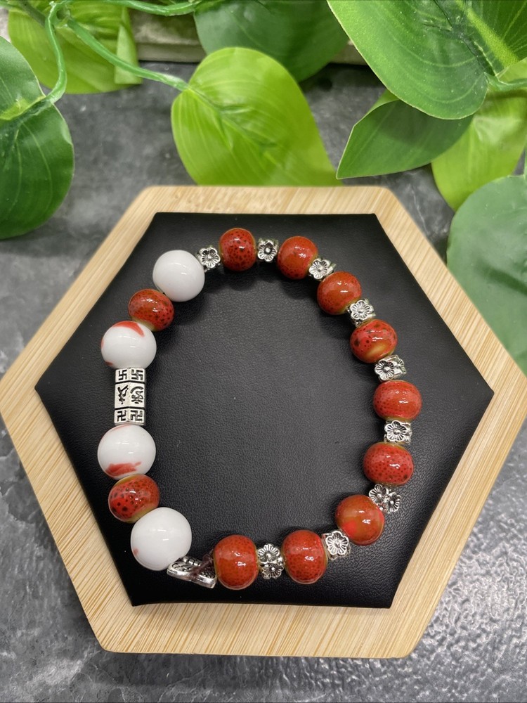 Handmade Ceramic Bead Beaded Stackable 6.25” Plus Stretch Bracelet New B228