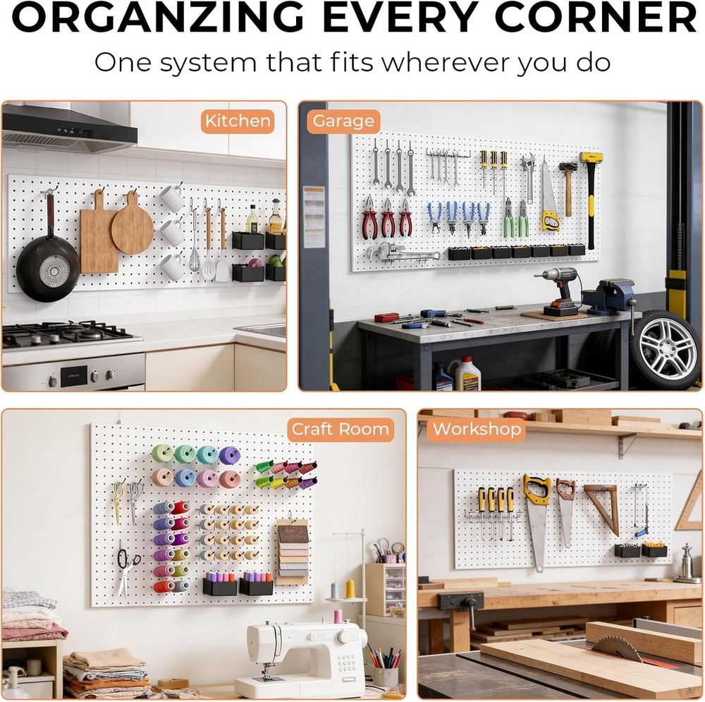 Complete 278PCS Pegboard Hooks Kit with Bins for Garage & Workshop Organization