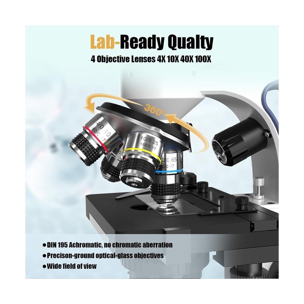 Upgrade Lab Compound Monocular Microscope with 40X-2500X, Dual-View Microscop...