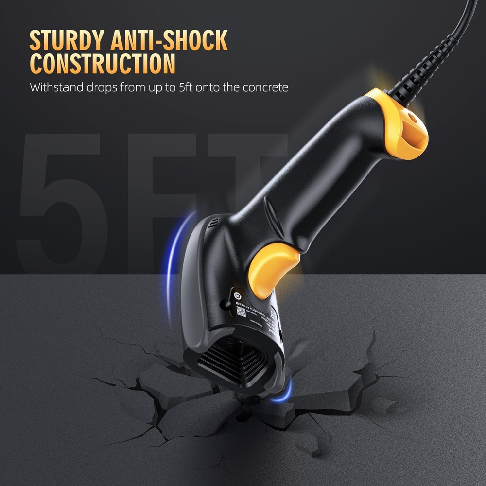 TEEMI 2D Barcode Scanner USB Wired Virtual COM Handheld Automatic QR BLACK