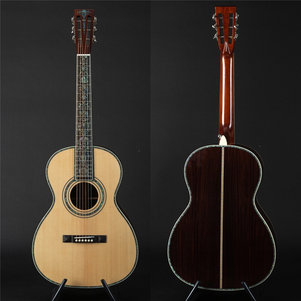 39 Inches OOO Type Solid Spruce Acoustic Guitar Abalone Inlays Ebony Fingerboard