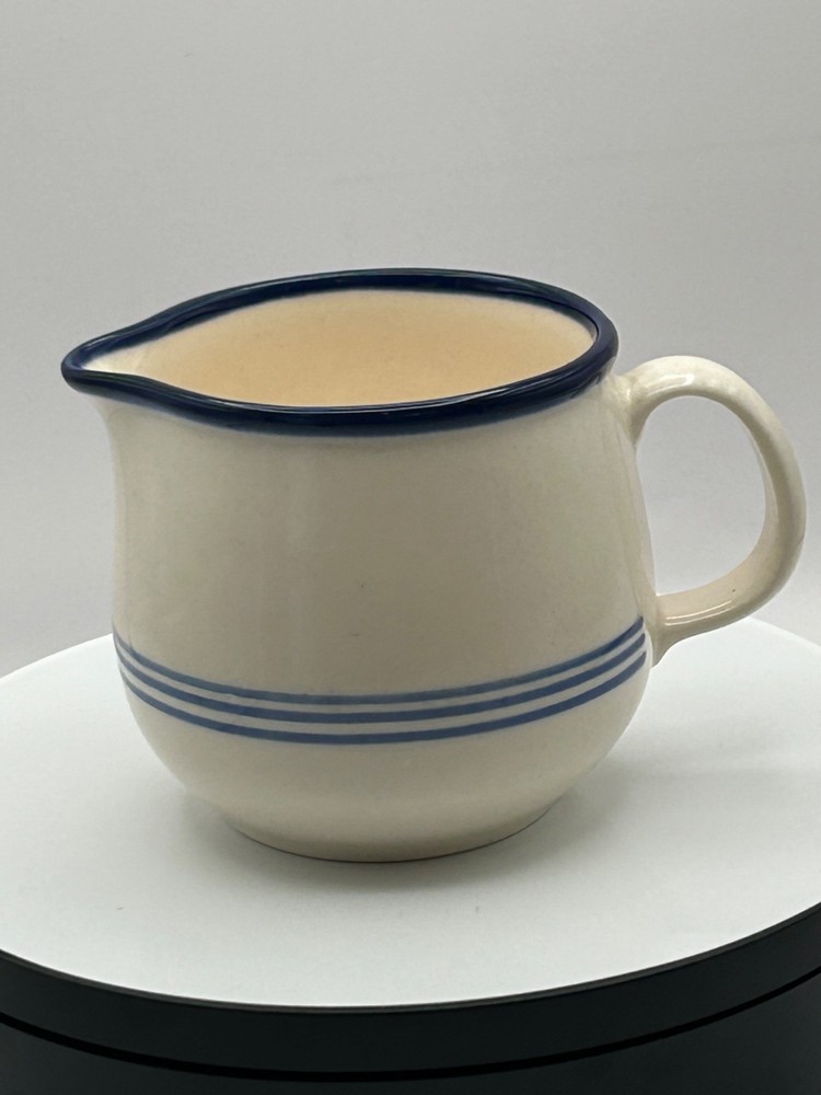 White & Blue Ceramic Pitcher Marked DDR East Germany