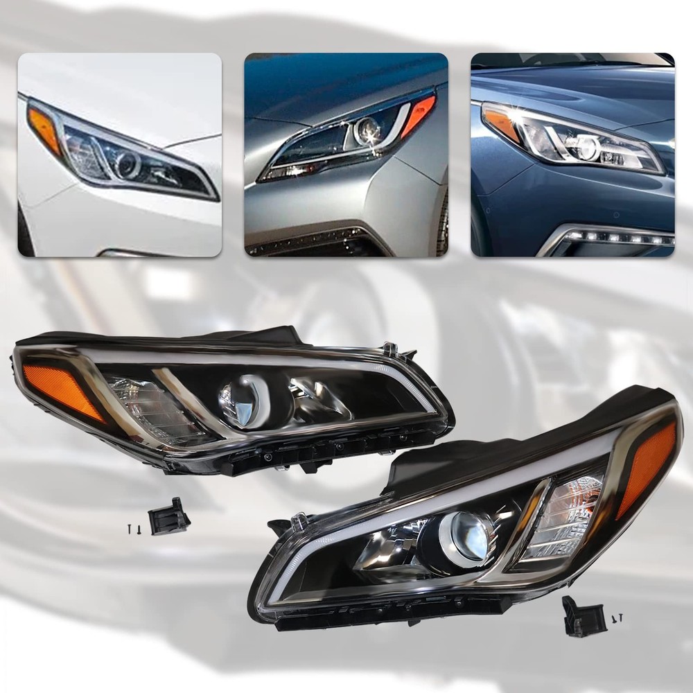 Halogen Front Headlights for 2015-2017 Sonata Driver Passenger Side Pair