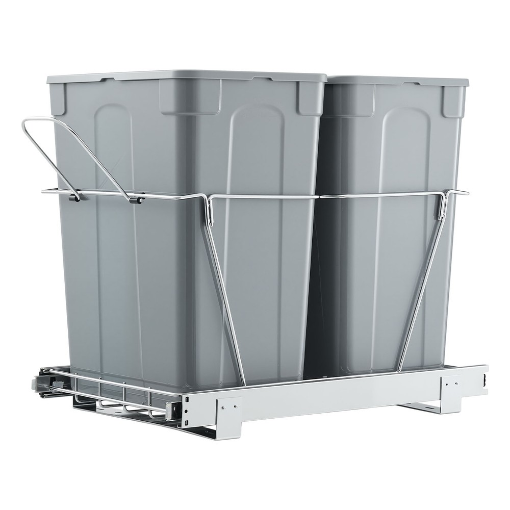 Double 35QTx2 Pullout Waste Container Under Cabinet Kitchen Trash Can Soft Close