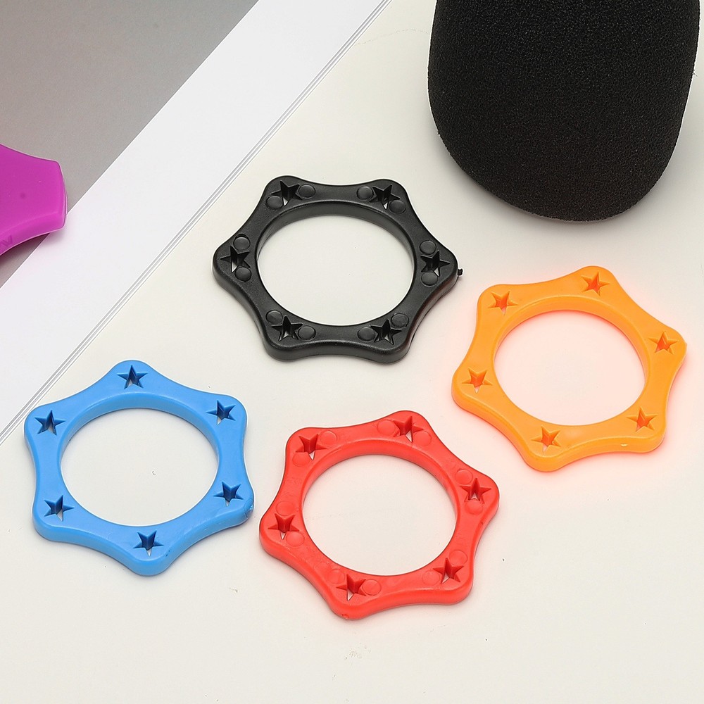 Microphone Anti-Roll Rubber Hexagonal Rings, 5 Pack & 1.4 x 2.3" & Red