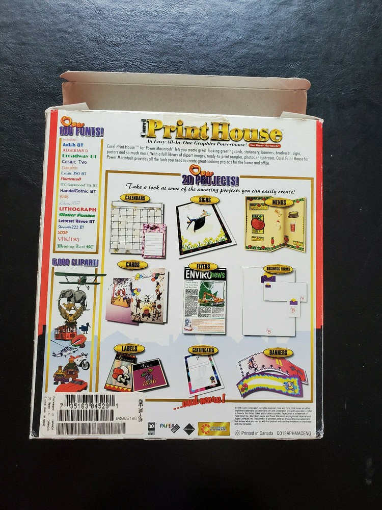 Vtg Corel Print House Macintosh MacOS 7.5 Graphics Program CDFormat NOS 1996