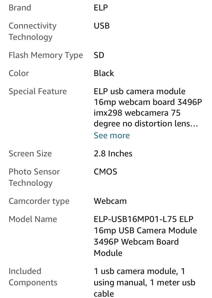 16 Megapixel USB Camera