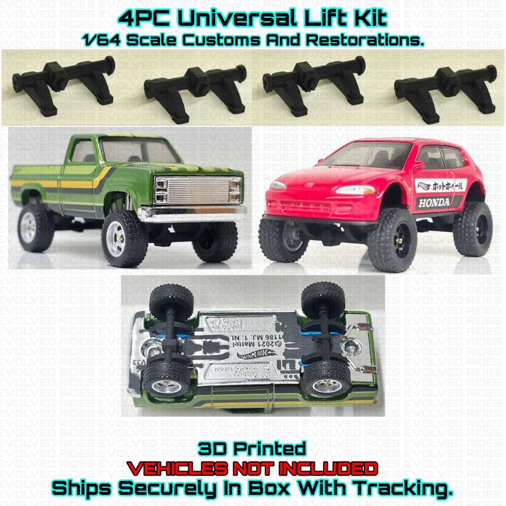 Universal Lift Kit 4PC 3D Printed For 1/64 Scale Hot Custom Wheel Matchbox