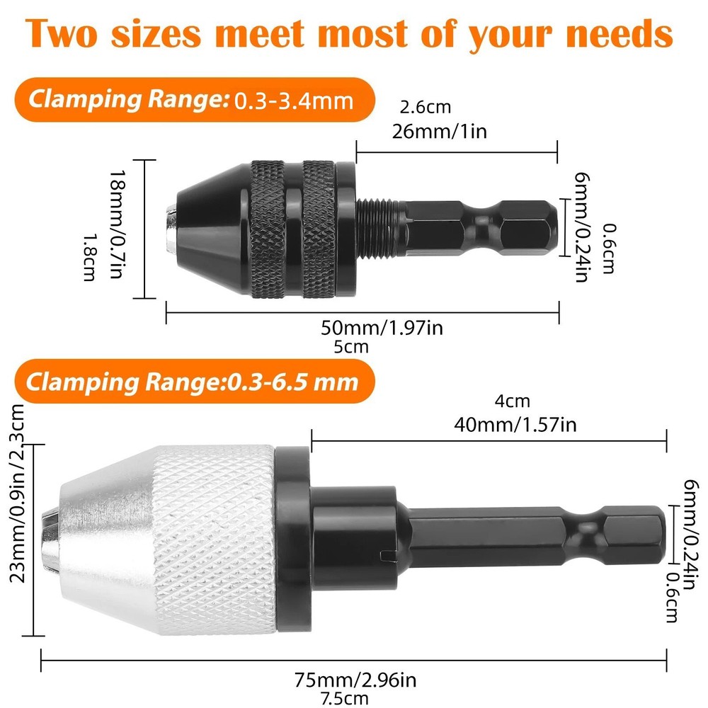 2x Keyless Chuck Adapter 1/4" Hex Shank Durable For Power Tools Quick Change