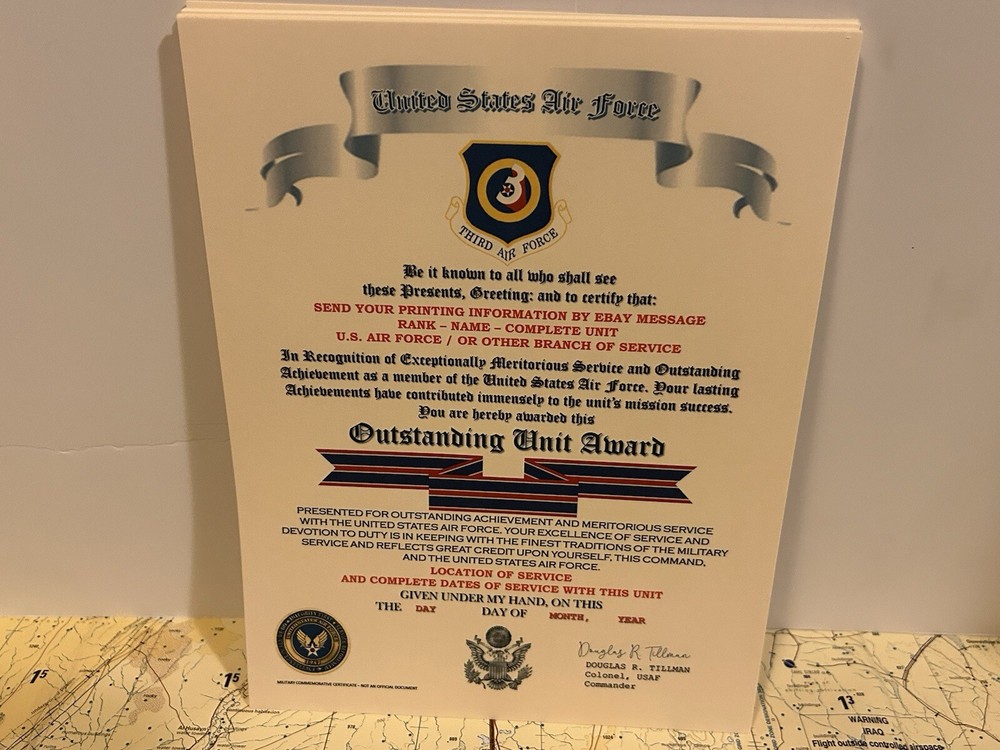 U.S. AIR FORCE / THIRD AIR FORCE - OUTSTANDING UNIT AWARD CERTIFICATE