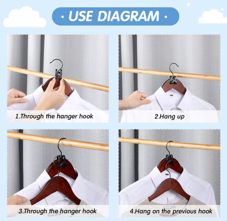 100pcs Black Hanger Connector Hooks Space Saving Cascading Strong